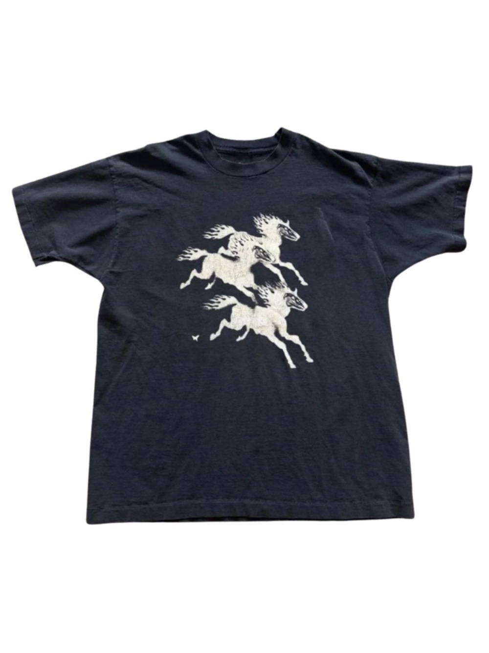 Retro Gildan Black Graphic Horses Crewneck T‑Shirt
